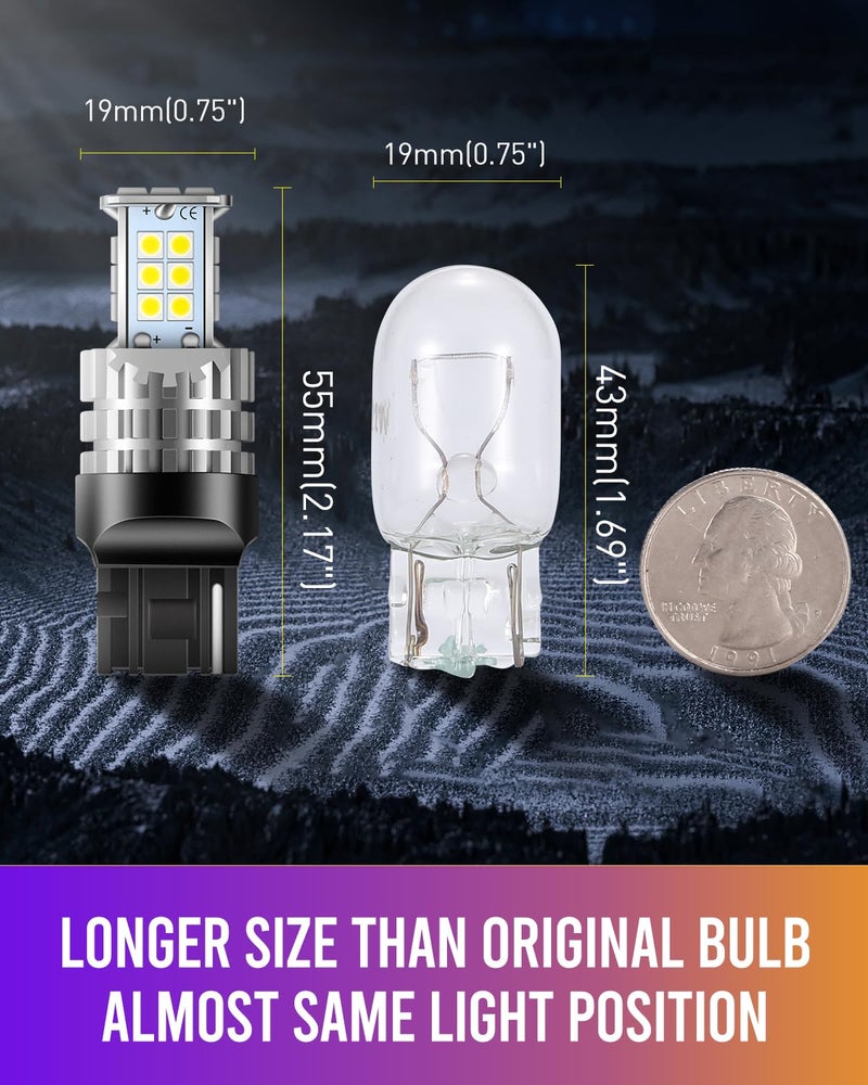 LUYED 7440 LED Bulb Reverse Lights 3100 Lumens T20 7440NA 7441 W21W LED Bulbs Used For Backup Reverse Lights Turn Signal Lights, Xenon White,Pack of 2 - Image 5
